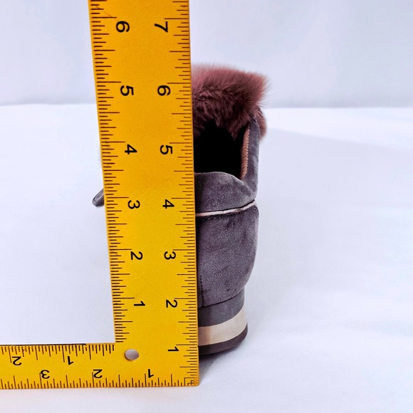 Ekonika Gray Suede‎ Platform Sneakers Women's Size 6 36 Fur Trim Hook Loop Strap - Picture 12 of 12